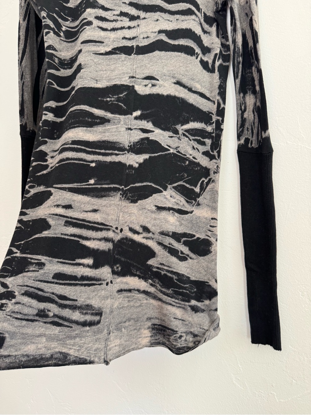Enza Costa Cashmere Cotton Long Sleeve Tie Dye T-Shirt Tunic Top Black - Picture 7 of 11